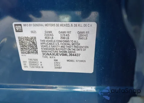 2021 Chevrolet Equinox Awd Lt from USA, damaged, VIN 3GNAXUEV6ML394437